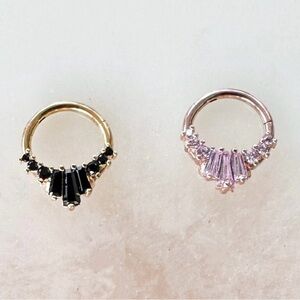 Crystal Septum/Daith Clicker. Gold/Black or Rosegold/Lt. Pink. 16G. 8mm or 10mm.